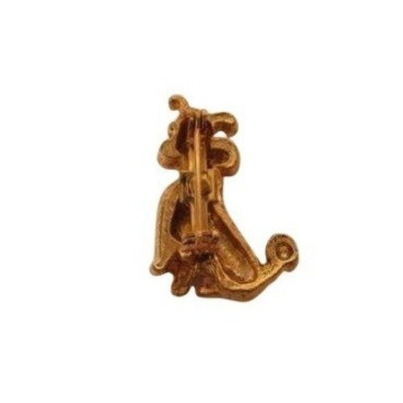 Vintage Green Rhinestone Eyes Gold Plated Poodle Dog Puppy Brooch Pin - Picture 2 of 3